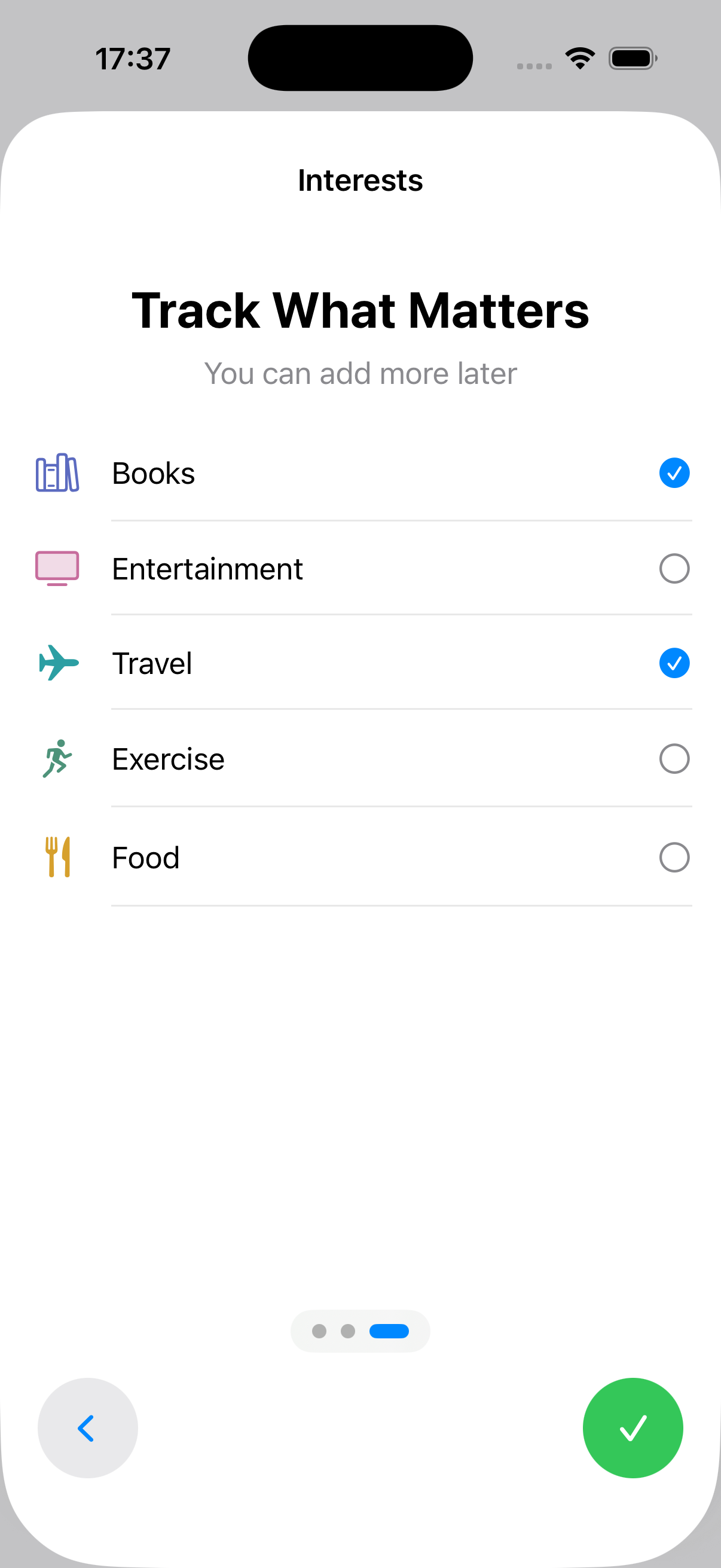 Memstone onboarding categories